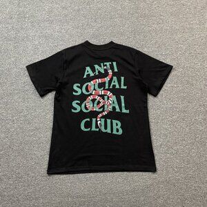 Anti Social Social Club Black T Shirt With Green Lettering And Snake Pattern